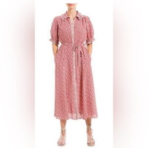 Max Studio Red Geometric Print Midi Dress